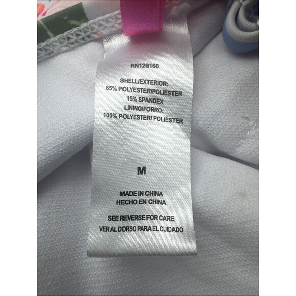 Betsey Johnson Pink Floral Blue Stripe Print Women’s One Piece Swimsuit Sz M - Picture 5 of 11